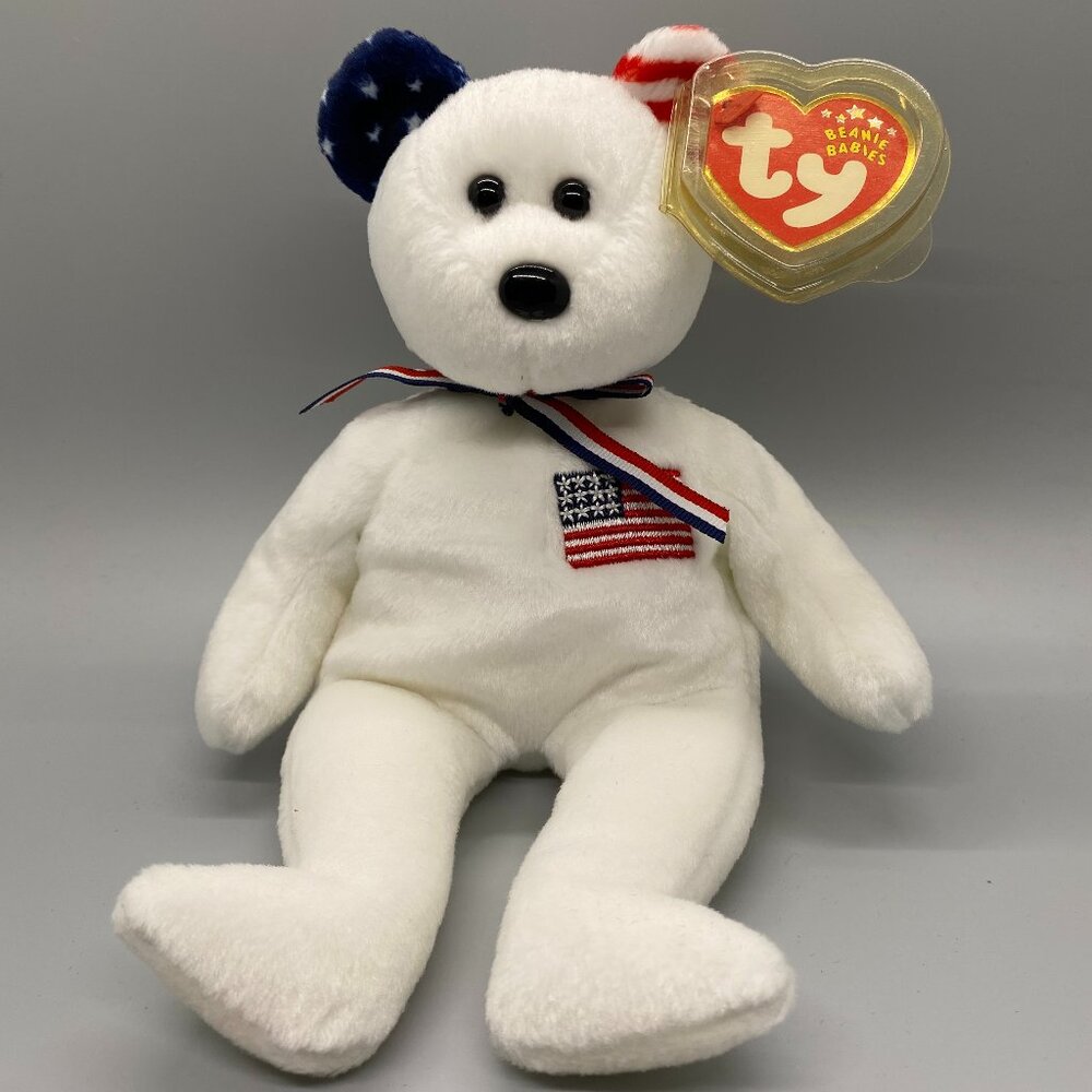 Ty Beanie Babies 2002 America the Patriotic Bear Stuffed Bean Bag Plush Toy